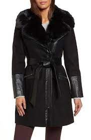 Via Spiga Faux Leather Faux Fur Trim Belted Wool Blend Coat Nordstrom Wool Blend Coat Faux Fur Trim Coat Coat