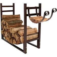 Sunnydaze Decor Bronze Indoor Outdoor Firewood Log Rack With Kindling Holder Qx Lrkh Bronze The Home Depot Sunnydaze Decor Outdoor Firewood Rack Kindle Holder