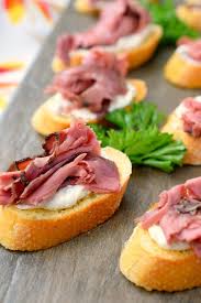 Recipes include smoked salmon blinis & roast beef croutes. Roast Beef Crostini Snacks And Sips