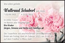 Traueranzeigen von Waltraud Schubert