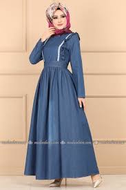 Modaselvim Elbise Firfirli Kemerli Kot Elbise Ast3012 Koyu Kot Fashion Casual Dress Dresses