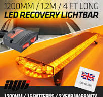 48 Inch Amber LED Warning Light Bar - 12V/24V, 10 Flash Modes, IP65 Waterproof With Magnetic Base For Trucks & Emergency Vehicles