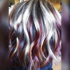Silver Red And Black Streaks I Love This Blonde Hair Color Blonde Streaks Hair Highlights And Lowlights