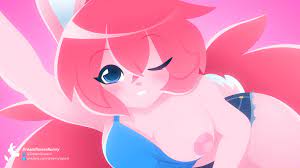 1girls 2d anthro areolae big breasts blue eyes breasts bunny ears  bunny girl bunny humanoid bunny tail dreamflower dreamflowerbunny female  female focus female only female solo highres looking at