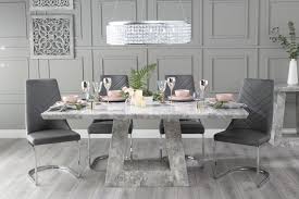 Contemporary chair with metal legs and durable polypropylene shaped seat in a great choice of colours. Urban Deco Milan 180cm Grey Marble Dining Table With 6 Phoenix Dark Grey Brushed Metal Base Chairs Cfs Furniture Uk