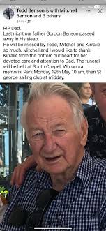 I've just been notified of the passing of Life Member Gordon Benson this  week. As usual for 'Lifers' there will be a vale in the clubhouse. Attached  are photos I have of
