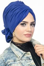 Aise Tesettur Saks Mavi Hazir Turban Siyah Siyah Abiye Mavi Abiye