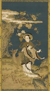 A Taoist Female Immortal Carrying A Flower Basket And A Fungus A Deer A Peach Tree Rocks And A Stream Chinese Ming Or Qin Peinture Dessin Figuratif Dessin