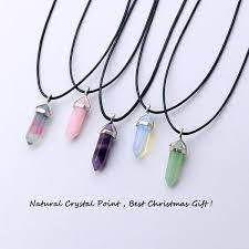 24 Design Opal Quartz Crystal Black Leather Hexagon Choker Necklace Gemijewels Crystal Pendant Quartz Crystal Pendant Black Leather Necklace