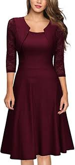 Amazon Com Miusol Women S Vintage Square Neck Floral Lace 2 3 Sleeve Cocktail Swing Dress A Wine Red Smal Lace Skater Dress Swing Dress Cheap Dresses Online
