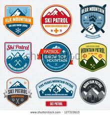 Set Of Ski Patrol Mountain Badges And Logo Patches Stock Vector Badge Logo Skiing Badge