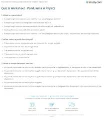 Quiz Worksheet Pendulums In Physics Study Com