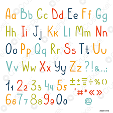 The english alphabet (or modern english alphabet) today consists of 26 letters: Cute Alphabet Set Of Simple Kids Handwritten Letters Numbers And Stock Vector Crushpixel