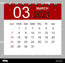 Simple desk calendar for March 2021. Week starts Sunday. Isolated vector  illustration Stock Vector Image & Art - Alamy