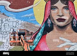 Evan Lovett works from an elevated area as he spray paints the largest  mural he has ever worked on.The Street Art Society, National Environmental  Policy Act (NEPA) is a non-profit organization that