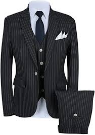 Suit up and stay fresh with our latest drop of men's suits. Mens Pinstripe Suit 3 Piece Slim Fit Casual Dress Suits Blazer Vest Pants At Amazon Men S Clothing Store