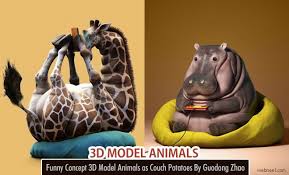 funny 3d model animals as couch potatoes by guodong zhao cat logo design graphic design inspiration movie posters design