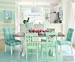 Green wall behind the dining room is the latest trend. Decorating With Mint Better Homes Gardens