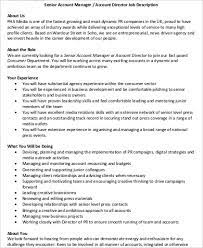 As an account director and the key contact for clients you may be required to work irregular hours when workloads demand or to attend key industry events and networking forums. Free 9 Senior Director Job Description Samples In Pdf