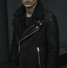 All Saints Mens Black Leather Shearling Jacket Prospect Biker Leather Jacket Men Leather Jacket Latest Mens Fashion