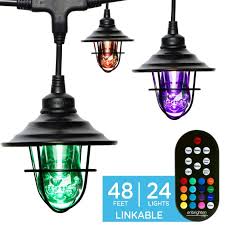 Enbrighten Light Bundle Seasons Vintage Color Changing Led Cafe Lights 24 Bulbs 48 Ft Black Cord And 24 Oil Rubbed Bronze Cage Light Shades