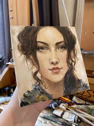 Portrait Painting of Woman, Affordable Original Oil Painting Mary Sparrow,  BOHO Female, Figurative Artwork, Modern Art, Bohemian Decor, Gift