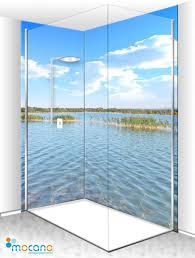 Eck Duschruckwand Seeblick Als Xxl Fliesen Ersatz Im Badezimmer Duschruckwand Dusche Duschglaswand