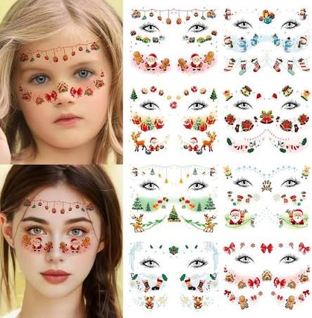 Amazon.com : 8 Sheets Christmas Makeup Temporary Face Tattoo Sticker Elk  Santa Claus Snowman for Women Masquerade Rave New Year Xmas Party Supplies  : Beauty & Personal Care