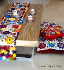 Boho Table Runner Wedding Table Bed Runner Peru Tapestry Textile Handcraft Wool Runner Table Loom Embroider Runner Flower Hippie Runner Boho Table Runner Bed Runner Embroidered Table Runner