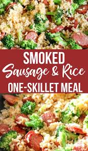 This Quick Easy Smoked Sausage Rice One Skillet Meal Recipe Can Be Made In Under 30 Minutes And Easy Sausage Recipes Smoked Sausage Recipes Sausage Dinner