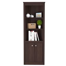 Sturdy, laminate construction helps ensure this realspace magellan bookcase withstands years of use. Inval Two Door Espresso Corner Bookcase Be 9304