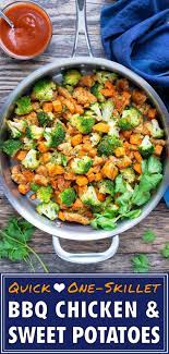 Honey Bbq Chicken Sweet Potatoes One Pot Evolving Table Recipe In 2020 Chicken Sweet Potato Honey Bbq Healthy Dinner Recipes