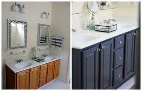 Tips And Ideas How To Update Oak Or Wood Cabinets Paint Stain And More Oak Bathroom Cabinets Grey Bathroom Cabinets Painting Bathroom Cabinets