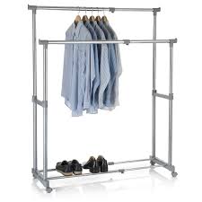 Portant Double A Vetements Penderie Avec Roulettes Hauteur Reglable Chrome Gris Maison Solutions De Rangement Tringle Porte Manteau Patere Minimalistische