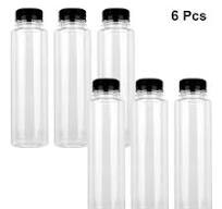 Transparent PET Storage Bottles for Juice and Water 6 Bottles with Black  Lids 360ml Each