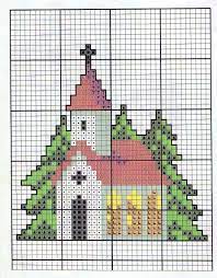 14 count, 30.30w x 29.75h cm 16 count, 26.51w x 26.03h… Church Cross Stitch Xmas Cross Stitch Cross Stitch House Cross Stitch Patterns Christmas