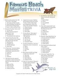 Challenge them to a trivia party! Famous Beach Movies Trivia Printable Games Movie Facts Beach Games Movie Trivia Questions
