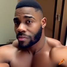 Hunky manly masculine macho buff brown African American man, video cam,  selfie