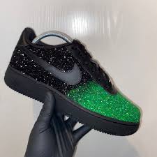 Black And Green Sneakers Nike Af1 Black Green Night Glitter The Custom Movement In 2020 Nike Shoes Blue Nike Air Shoes Nike Sneakers Outfit