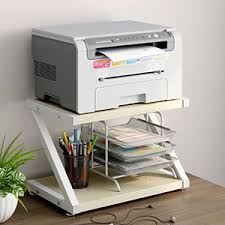 A printer stand is a small trolley, usually on wheels, that houses a standard printer. Amazon Com Desktop Stand For Printer Desktop Shelf With Anti Skid Pads For Space Organizer As Storage Shelf Book Shelf Double Tier Tray With Hardware Steel By Huanuo Light
