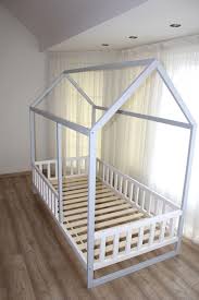 Painted Toddler House Bed Montessori Floor Bed Kid Bed Wood Etsy Toddler House Bed Kids Wood Bed Kid Beds