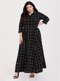 Black Grid Challis Maxi Shirt Dress Maxi Shirt Dress Flattering Maxi Dress Fashion