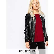 Muubaa Lica Faux Shearling Collar Leather Bomber Jacket Shearling Collar Jackets Muubaa Leather Jacket
