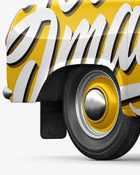 Download Retro Cab Car Mockup Half Side View In Vehicle Mockups On Yellow Images Object Mockups PSD Mockup Templates
