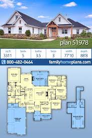 Southern Style House Plan 51978 With 5 Bed 4 Bath 3 Car Garage Craftsman House Plans Craftsman Style House Plans Family House Plans