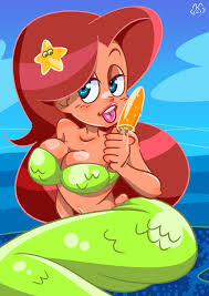 77327 - suggestive, artist:saro, marina (zig & sharko), fictional species,  fish, mammal, mermaid, starfish, feral, humanoid, xilam, zig & sharko,  bedroom eyes, blushing, breasts, cloud, echinoderm, female, fins, fish  tail, food, high