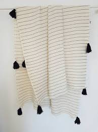 Black And White Striped Throw Blanket Stripe Throw Blanket With Tassels Bridesmaid Gift Bohemian Etsy Striped Throw Blanket Boho Throw Blanket Throw Blanket