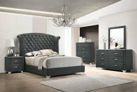 Upholstered headboard king bedroom set. The Grey Melody 4 Piece Eastern King Tufted Upholstered Bedroom Set Grey 223381ke S4 Available At 5 Star Furniture Serving Houston Tx And Surrounding Areas