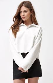 Black And White Long Sleeve Polo New Womens John Galt White Button Up Long Sleeve Polo Crop Top One Size Fits All Johngalt Croptop Sum Stylish Overalls Collared Shirt Outfits Fashion Stayle