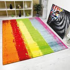 5€ rabatt* auf ihre erste bestellung. Teppich Modern Design Kurzflor Multicolor Gestreift In Rot Grun Gelb F7776 Vimoda Homestyle